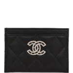 Chanel Card Holder Wallet Black Caviar Crystal and Light Gold Hardware