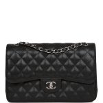 Pre-owned Chanel Jumbo Classic Double Flap Bag Black Caviar Silver Hardware