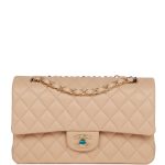 Chanel Medium Classic Double Flap Bag Beige Lambskin Light Gold Hardware