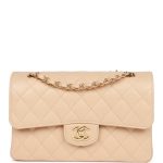 Chanel Small Classic Double Flap Beige Caviar Light Gold Hardware